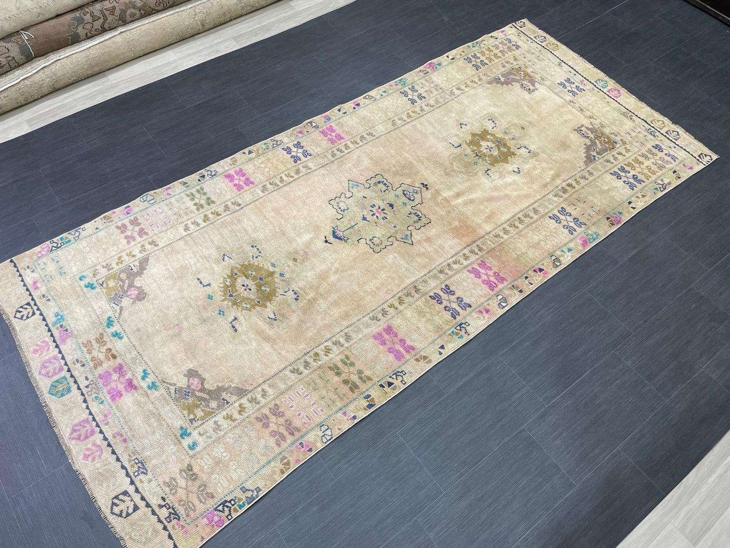 Muted  Handmade Runner 4.4 x 10 Runner Turkish Runner Rug Faded Vintage Runner Rug Hallway Runner Rug Neutral Kitchen Runner Rug Wool Runner