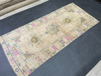 Muted  Handmade Runner 4.4 x 10 Runner Turkish Runner Rug Faded Vintage Runner Rug Hallway Runner Rug Neutral Kitchen Runner Rug Wool Runner