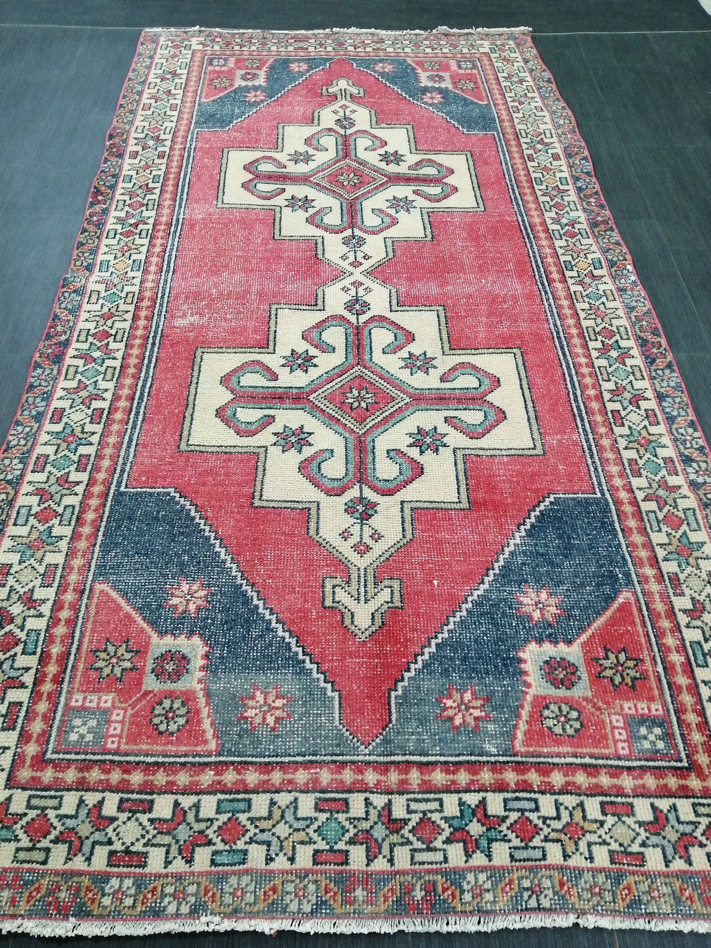 Vintage OUSHAK RUG 8.6 x 4.4 Modern Motifs  TURKISH Rug Vintage Modern Rug Vintage Rug Wool Oushak Rug Hand Made Rugs
