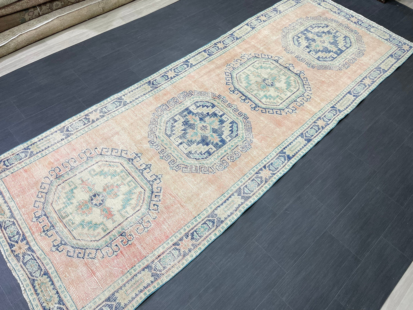 Distressed Vintage Runner Rug 4.3 x 11.8 ft Turkish Runner Rug Vintage Runner Rug Hallway Runner Rug Kitchen Runner Rug Wool Pile Runner Rug