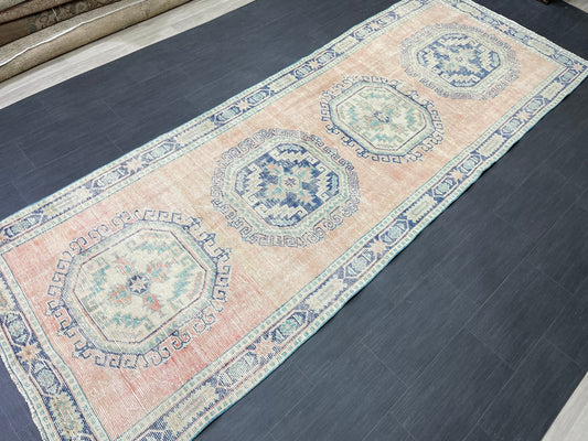 Distressed Vintage Runner Rug 4.3 x 11.8 ft Turkish Runner Rug Vintage Runner Rug Hallway Runner Rug Kitchen Runner Rug Wool Pile Runner Rug