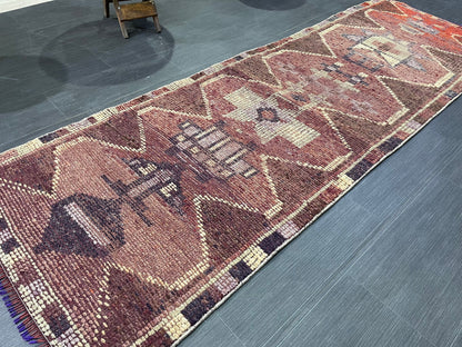 Turkish Runner Rug, Muted Vintage Runner 2.6 x 7.8 Rug, Persian Hallway Runner Rug, Kitchen Runner Rug Oriental Distressed Runner