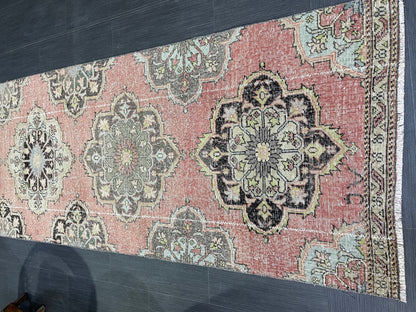 VINTAGE RUNNER Rug, Distressed Turkish 2.10 x 10.7 Runner Rug, Oushak Runner Rug, Hand woven Rug, Oriental runner Rug