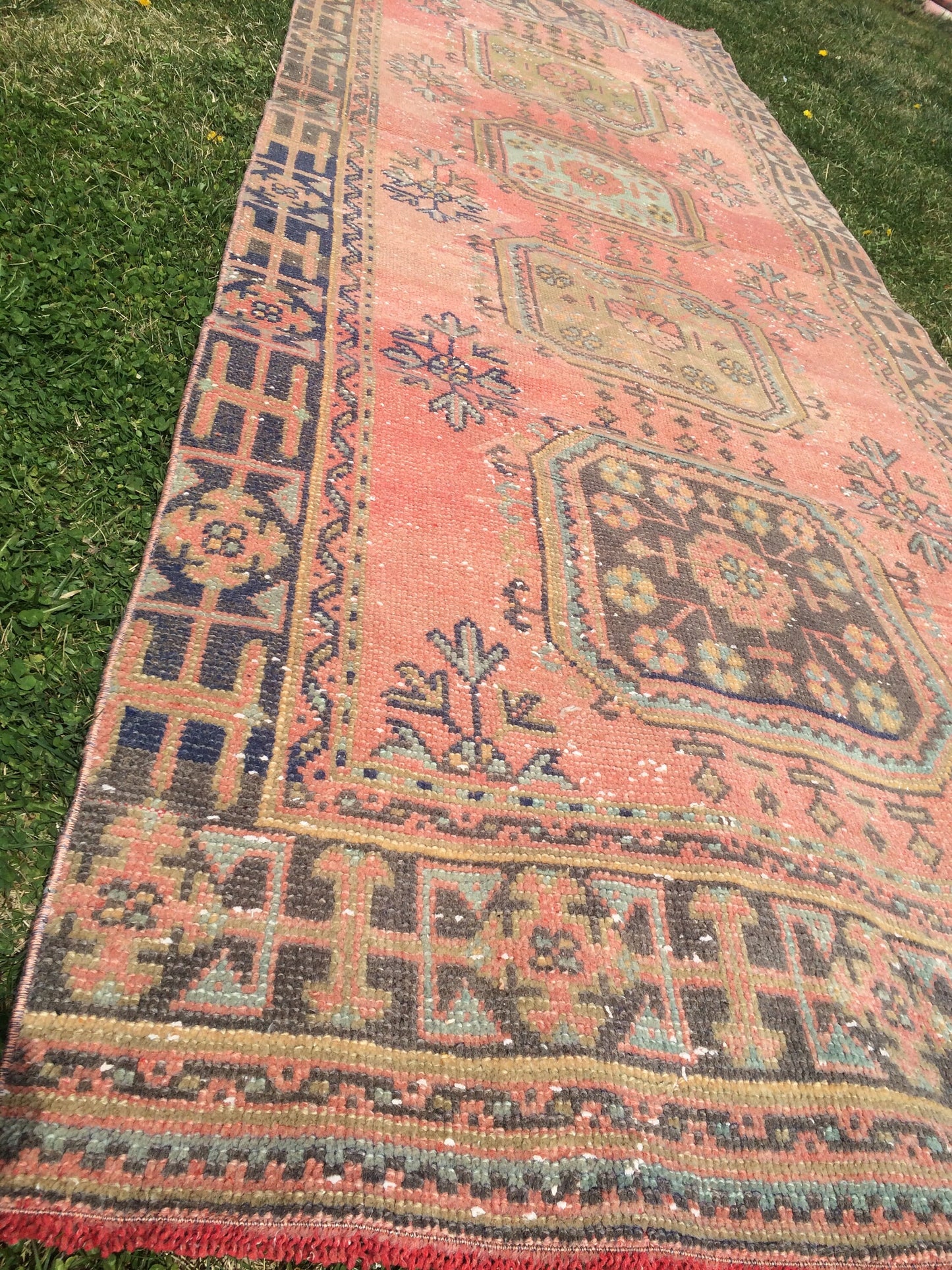 Vintage Turkish Runner Rug, 4x11 Oushak Runner Rug, Handmade Runner Rug, Hand Knotted Runner Rug Hallway Runner, Kitchen Runner