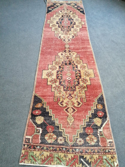 10.10 X 2.8 ft Vintage Runner Rugs Turkish Runner Rugs Oushak  Rug, Bohemian  RUNNER Rug, Living Room Rugs, Oushak Rug, Hallway  RUG Runner