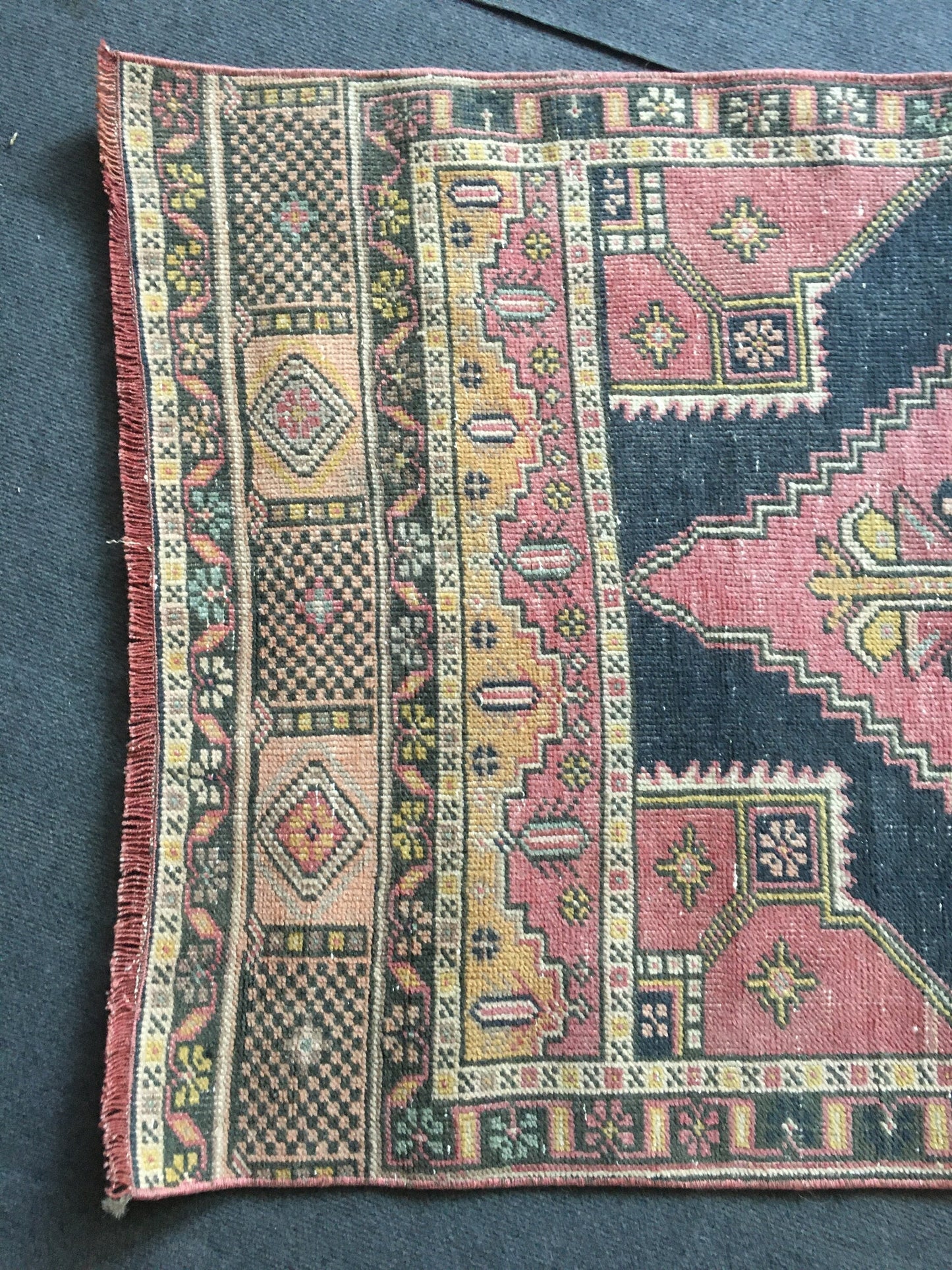 3x7.5 feet pink handmade middle runner, vintage kitchen floor runner, living room area wool runner rug, turkish bedroom runner, bath runner