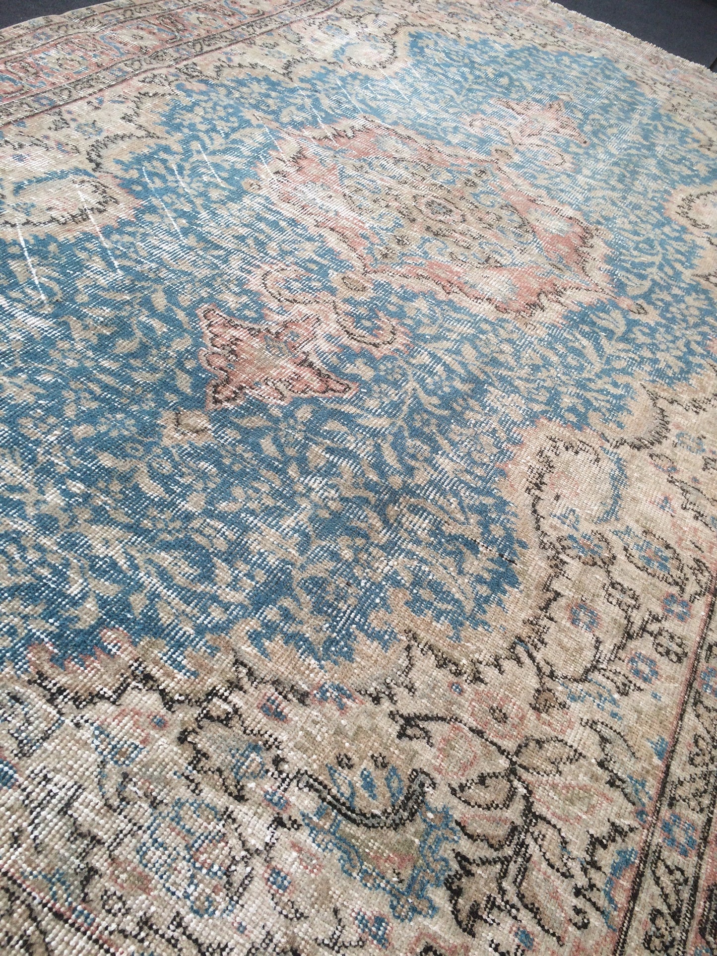 8.3x5 Light Pink Rug,Light Blue Rug,Turkish Rug,Vintage Rug, 5x8 Oushak Rug,Hand made Rug, Wool rug