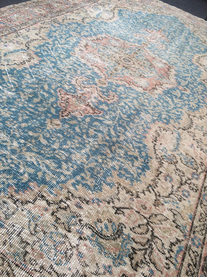 8.3x5 Light Pink Rug,Light Blue Rug,Turkish Rug,Vintage Rug, 5x8 Oushak Rug,Hand made Rug, Wool rug