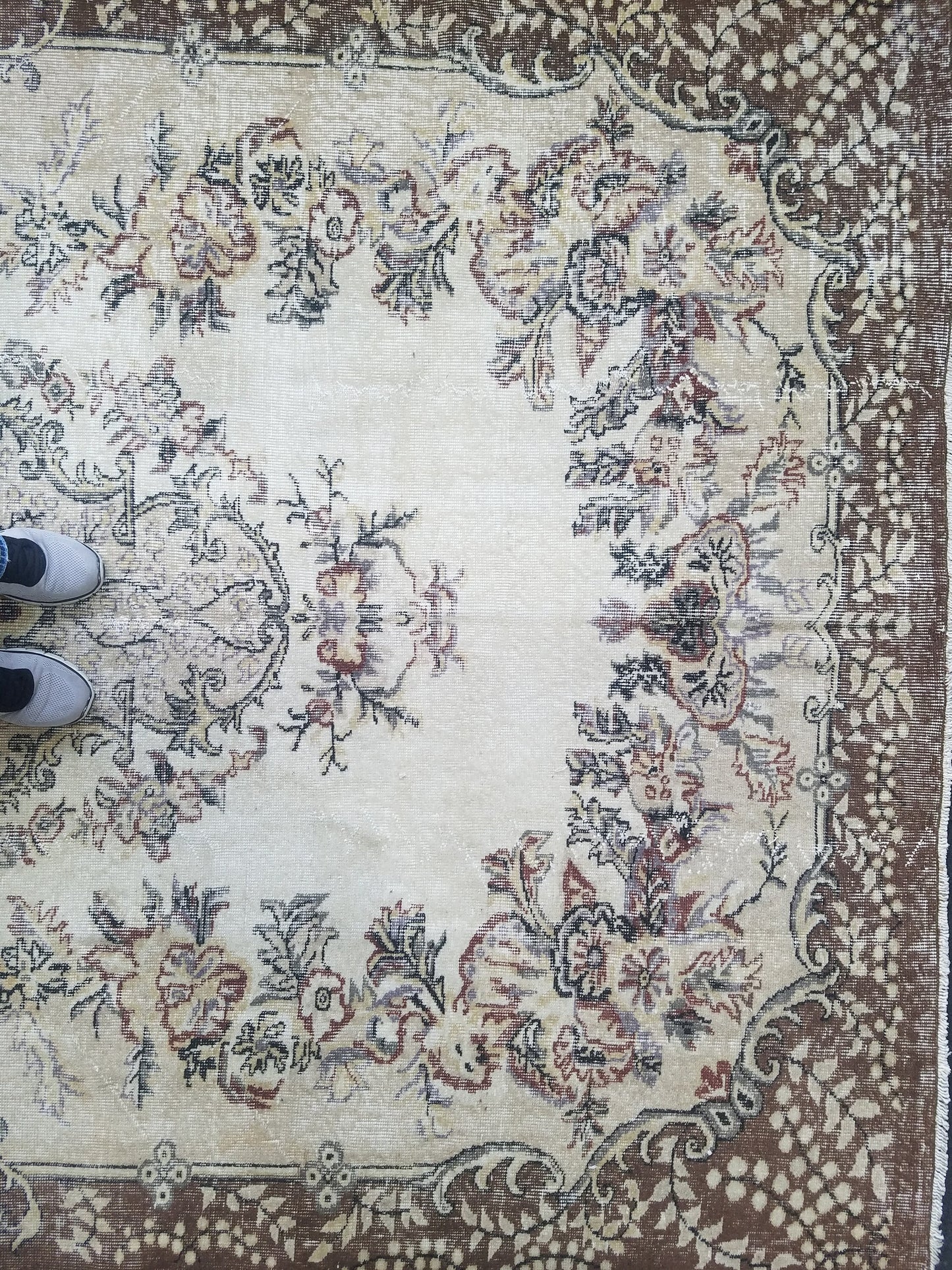 7x10 feet large oushak wool rug, turkish handmade oversize area rug, muted living room rug, vintage dining room wool rug,kids room large rug