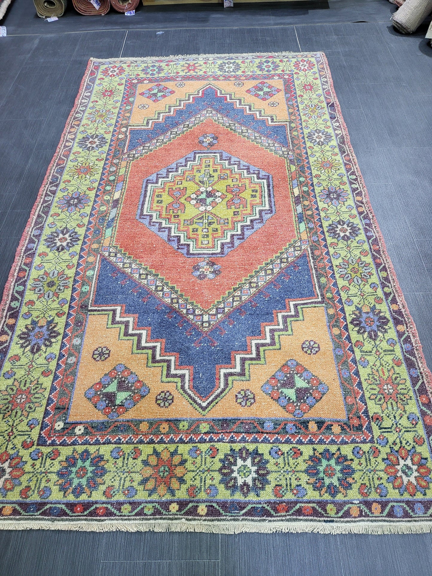 MUTED Large Vintage RUG TURKISH Oushak Rug 5 x 9.3 Vintage Oriental Rug Antique Persian Hand Made Rug Wool Turkish Anatolian Rug