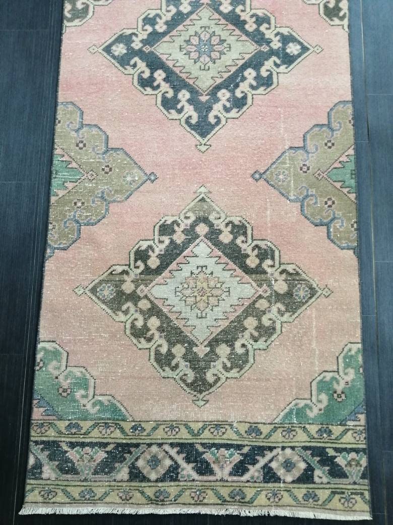 Muted Vintage Runner Rug 2.9 x 13 Vintage Persian Runner Rug Distressed Hallway Runner Rug Turkish Kitchen Runner Rug Antique Wool Runner