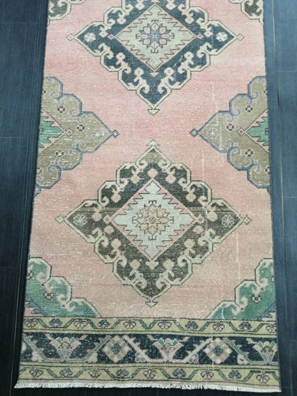 Muted Vintage Runner Rug 2.9 x 13 Vintage Persian Runner Rug Distressed Hallway Runner Rug Turkish Kitchen Runner Rug Antique Wool Runner