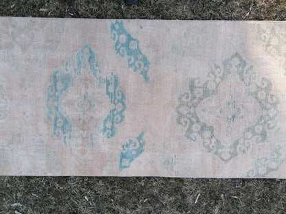 2'9x23'6 oushak turkish runner rug, vintage turkish runner rug, hallway hand made wool rug, kitchen runner rug