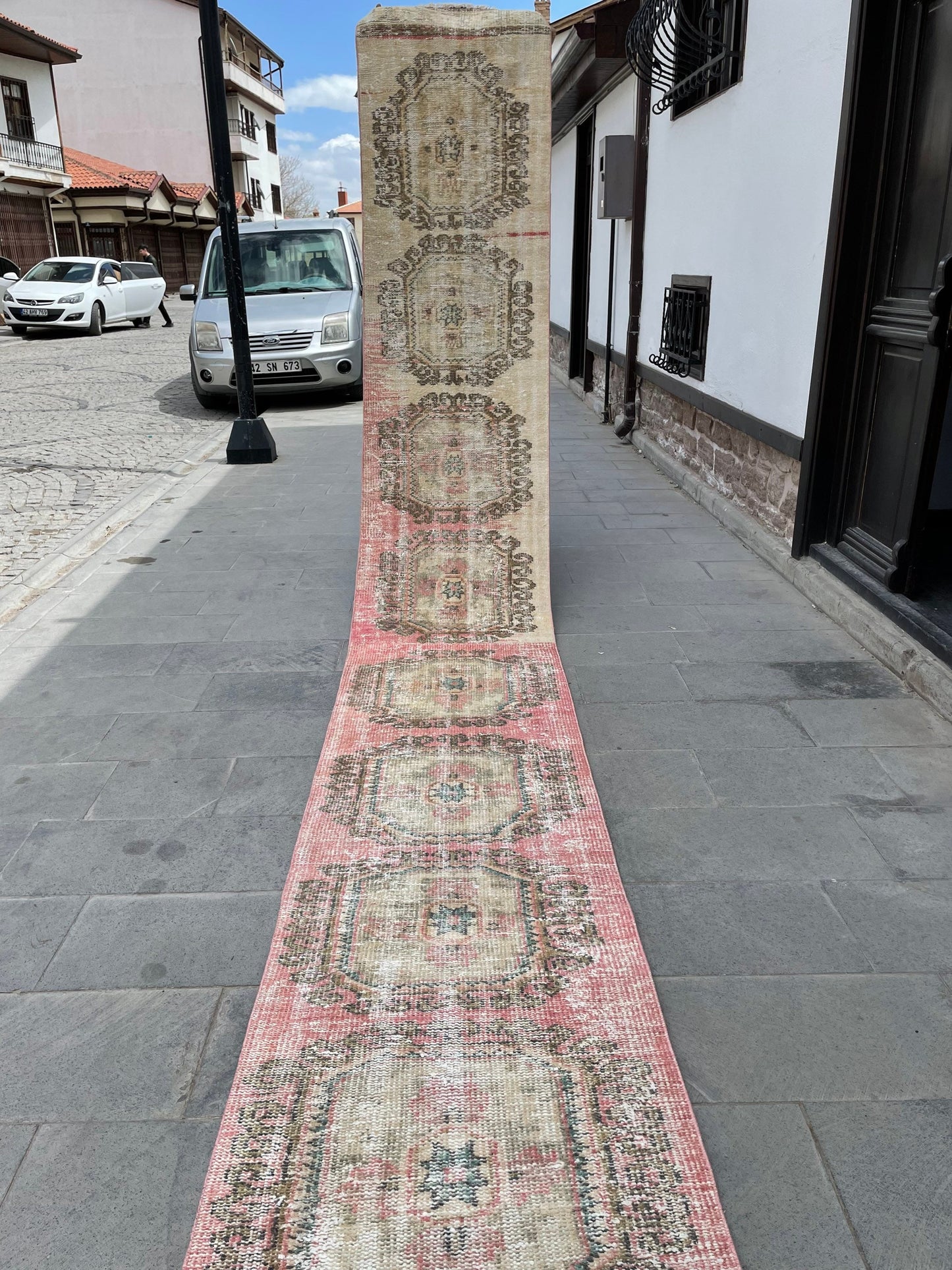 Muted Hand Knotted Extra Long Turkish Runner Distressed 2.4 x 18.6 Stairs Runner Rug Vintage Runner Rug XL Oriental Runner Staircase Runner