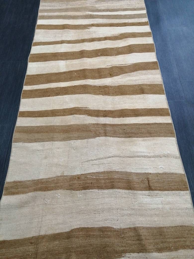 Neutral Vintage Runner rug , Neutral Flat woven Kilim Runner 11.6 x 2.7 Oriental Runner Rug, Oriental Carpet, Vintage Kilim Rug Wool Carpet