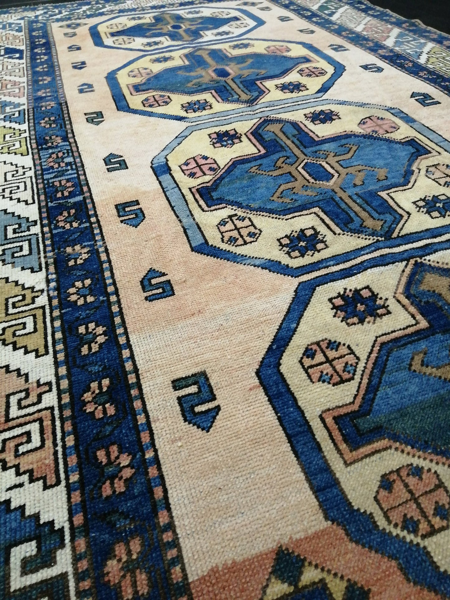 Vintage RUG 8 x 5.2 TURKISH Oushak Rug Blue Vintage Oushak Runner Rug Vintage Runner Rug Wool Oushak Rug Hand Made Rugs Vintage Turkish Rug