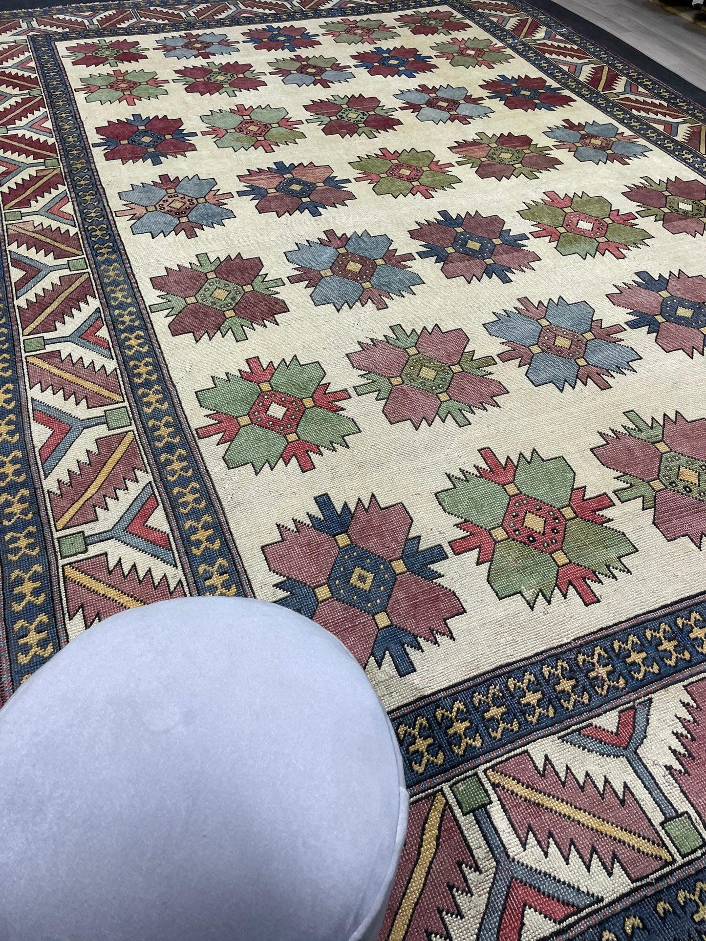 Vintage OUSHAK RUG, TURKISH 8.5 x 13.3 Rug, Large Persian Rug, Vintage Oriental Rug, Vintage Handmade Rug, Blue Wool Rug