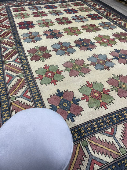 Vintage OUSHAK RUG, TURKISH 8.5 x 13.3 Rug, Large Persian Rug, Vintage Oriental Rug, Vintage Handmade Rug, Blue Wool Rug