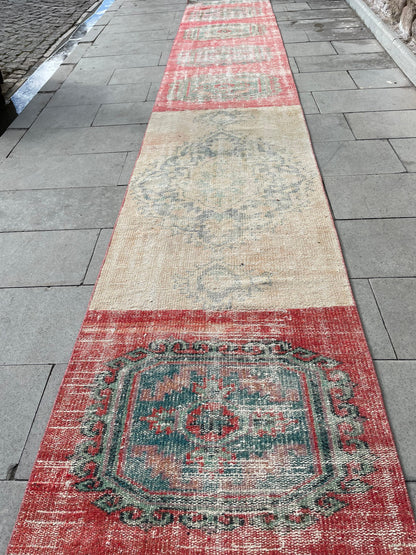Staircase Runner Rug 2.6 x 22 ft Extra Long TURKISH Runner Rug Vintage Runner Rug Distressed Runner Rug Patchwork Runner Hand Knotted Runner