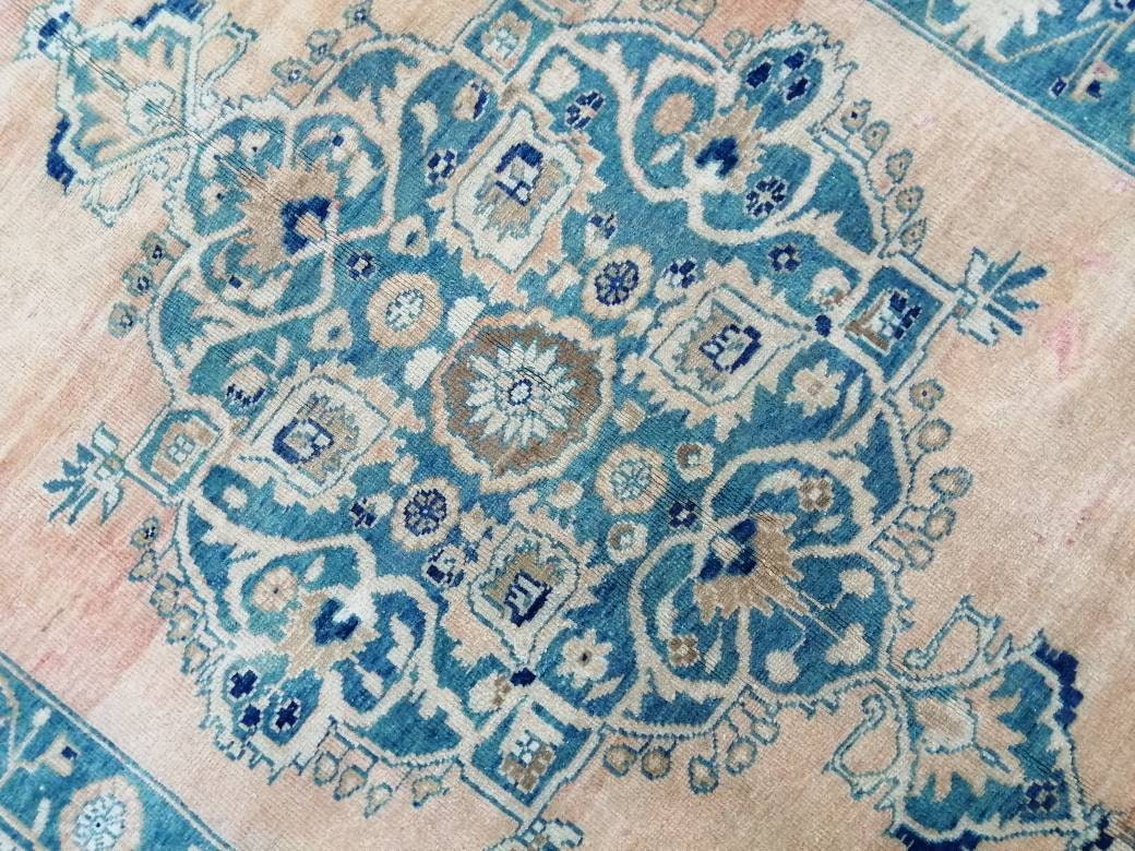 Wool Vintage Rug Turkish Rug 5.4 x 8.8  Muted Oushak  Rug,  Hand Made Rug, Living Room Rug, Oushak Rug, Blue Rug Medium Wool Pile Rug