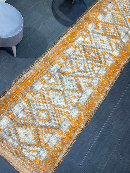 MUTED Staircase Runner Rug, 3.2 x 13.2 Vintage Turkish Runner, XL Vintage Oriental Runner Rug, Oushak Runner Rug, Plush Soft Wool Runner