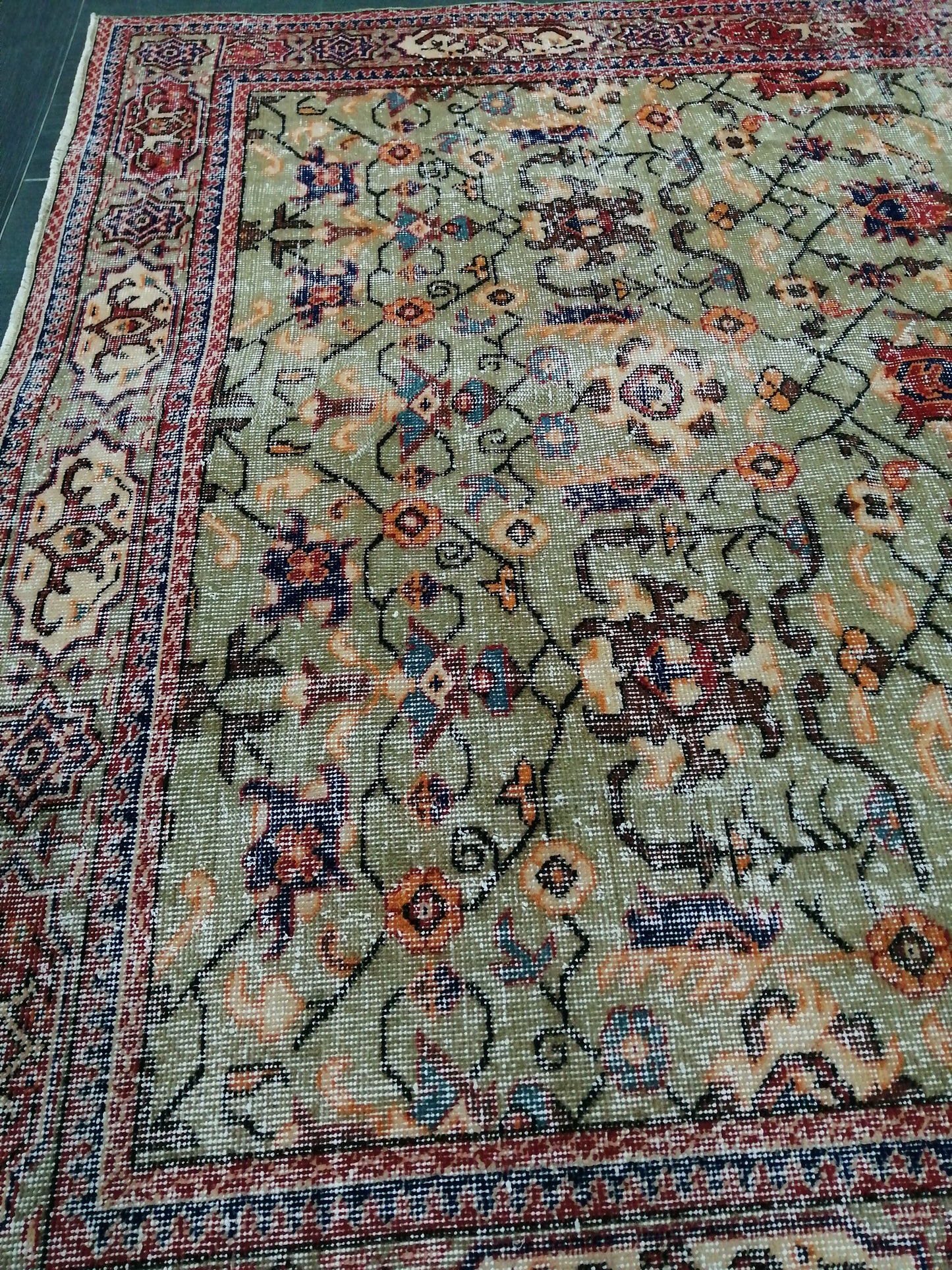 6.5 x 10.5 Green OUSHAK RUG TURKISH Oriental Rug Vintage Rug Vintage Runner Rug pink Rug Hand Made Rugs Vintage