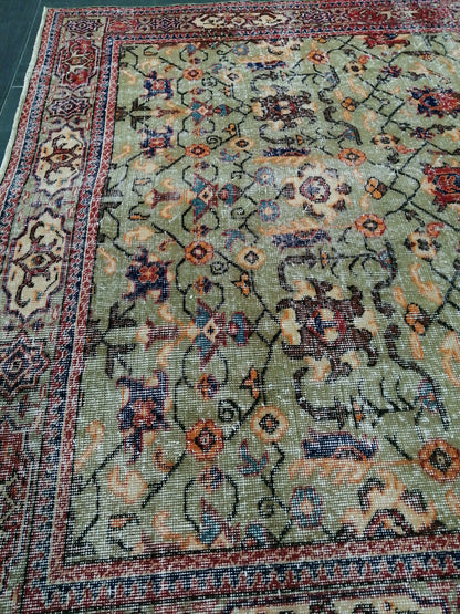 6.5 x 10.5 Green OUSHAK RUG TURKISH Oriental Rug Vintage Rug Vintage Runner Rug pink Rug Hand Made Rugs Vintage