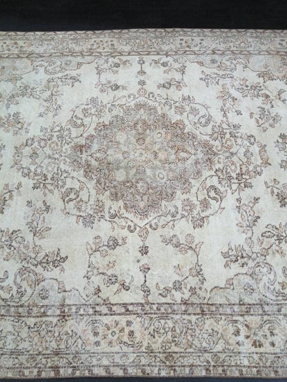 6.5 x 10.3 Muted OUSHAK RUG Neutral Vintage Oushak Rug Large Vintage Rug Wool Oushak Rug Hand Made Rugs Vintage Turkish Rug
