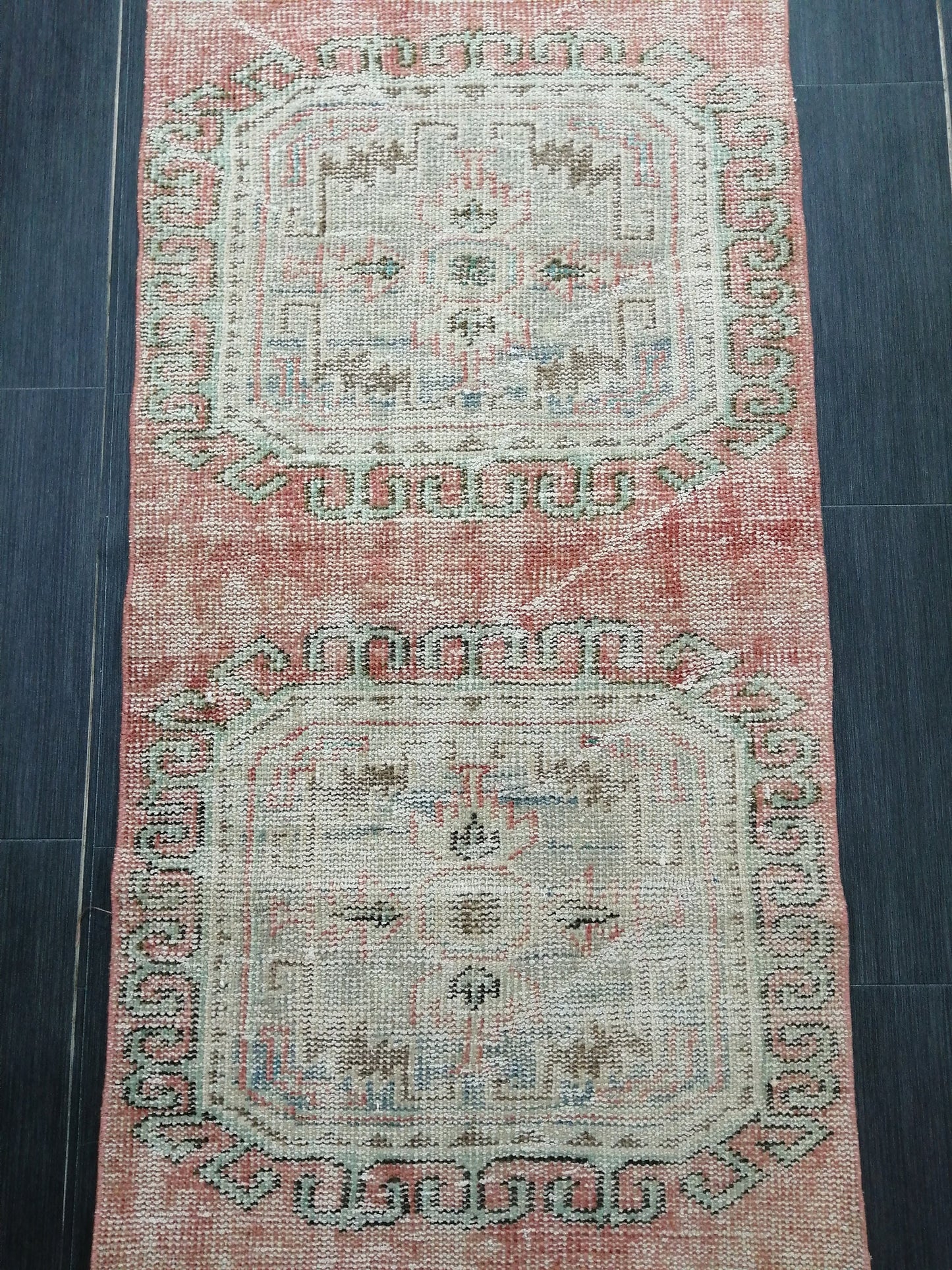 2.4 x 10.9 Distressed Oushak Runner Rug Turkish Runner Rug Vintage Runner Rug Hallway Runner Rug Kitchen Runner Rug Wool Runner Rug Wool