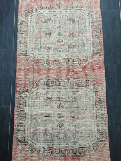 2.4 x 10.9 Distressed Oushak Runner Rug Turkish Runner Rug Vintage Runner Rug Hallway Runner Rug Kitchen Runner Rug Wool Runner Rug Wool