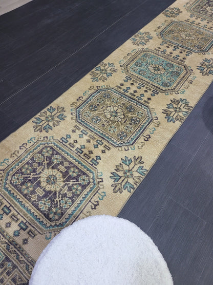 WOOL Oushak Runner Rug, Turkish Runner 2.6 x 11.2 Rug, Vintage Runner Rug ,Hallway Runner Rug, Kitchen Runner Rug Persian Runner Rug