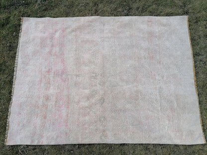4.6 x 6.3 Turkish rug vintage wool rug turkish rug, vintage anatolian rug, oushak unique handmade rug
