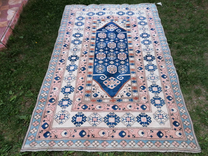 Vintage blue rug,turkish oushak rug 4'8*7 living bohemian rug