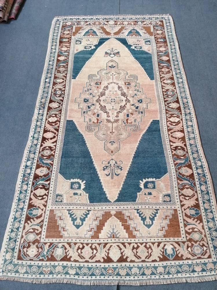 Oushak turkish wool rug 4'5x8'3 turkish handmade rug, vintage rug,kitchen rug, living room rug, bohemian rug