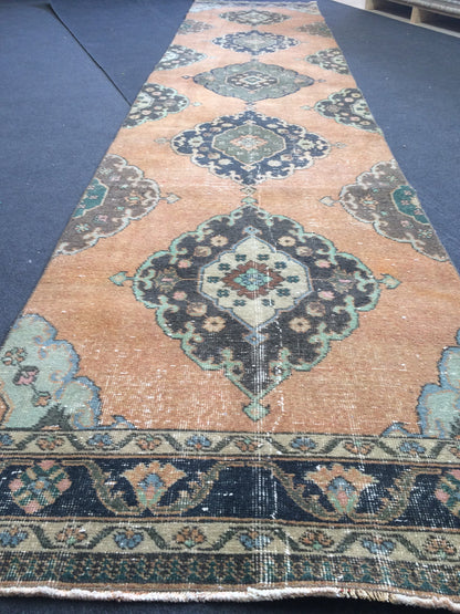 3 x 13.7 Turkish Runner Rug Oushak Runner Rug  Vintage Runner Rug Hallway Runner Rug Kitchen Runner Rug Wool Runner Rug Wool Oushak Runner