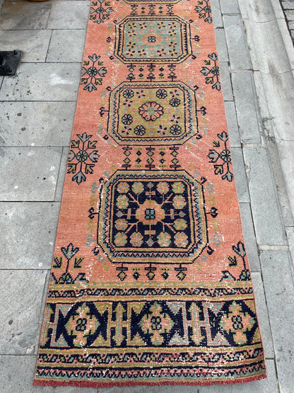 Long Vintage Runner TURKISH Runner Rug 2.6 x 21 Handmade Runner Rug XL Oriental Runner Rug Staircase Hand Knotted Runner rug