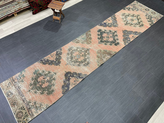 Vintage Runner Rug 2.7 x 12.3 Muted Hallway Runner Rug Kitchen Runner Rug Muted Wool Runner Rug Muted Oushak Rug Pretty Turkish Runner