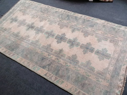 4'10x9 faded vintage turkish runner rug, oushak vintage rug,vintage anatolian rug,unique hand made bohemian