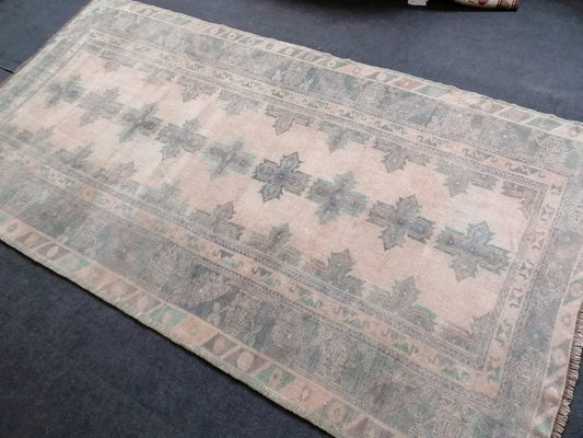 4'10x9 faded vintage turkish runner rug, oushak vintage rug,vintage anatolian rug,unique hand made bohemian