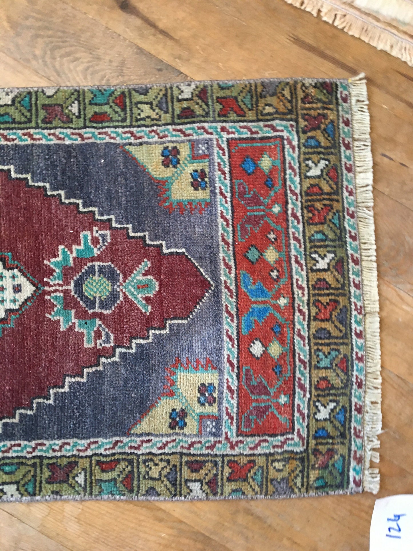 1.5x3.4 feet handmade claret red kitchen mini floor rug, turkish wool grey bedroom area mini rug, small oushak rug,vintage bathroom tiny rug