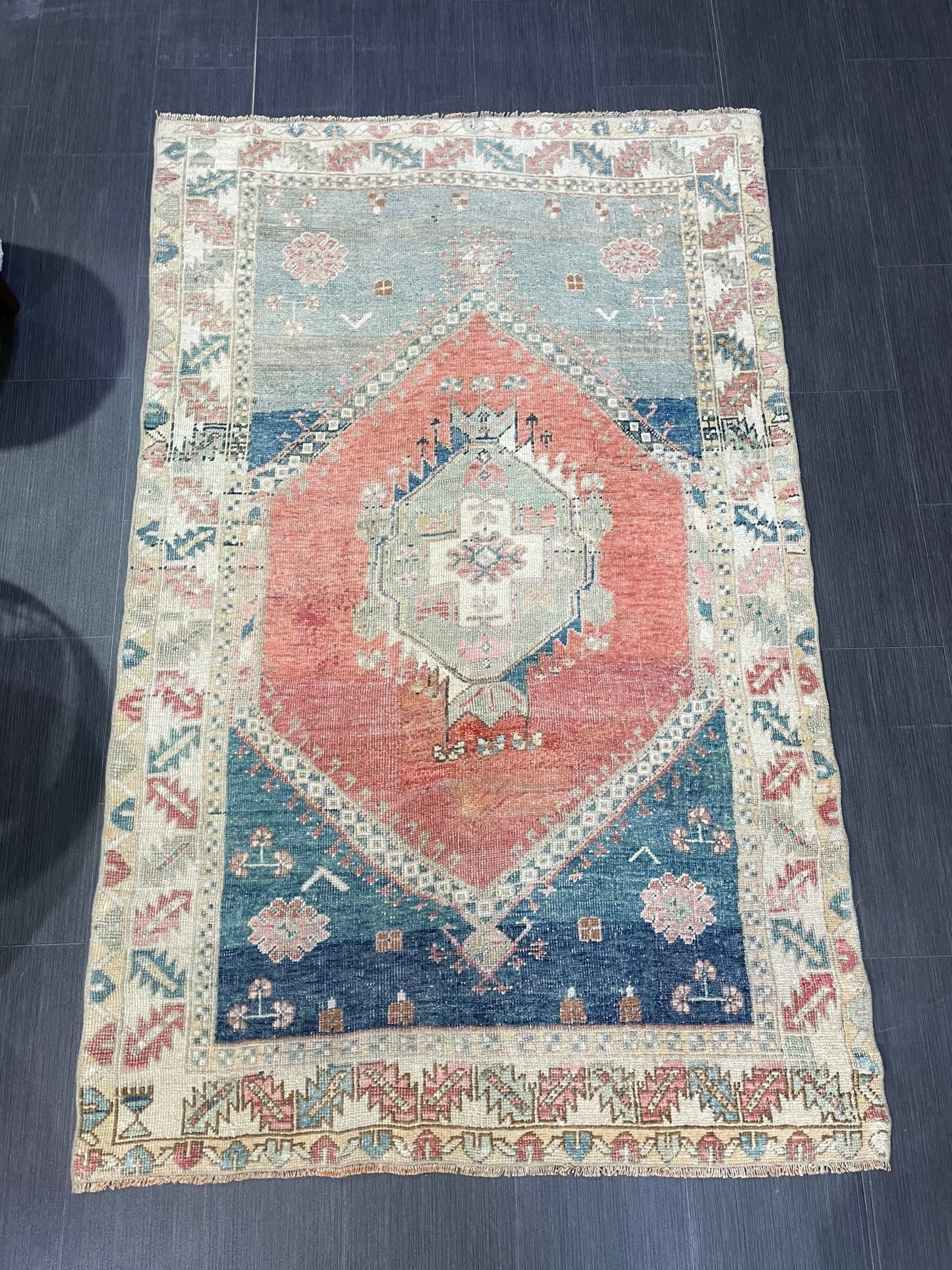 Hand Knotted Rug, Oushak Rug, Vintage 4 x 6.4 Rug Handmade Turkish Rug, Persian Rug, Vintage Rug, Wool  Antique Rug