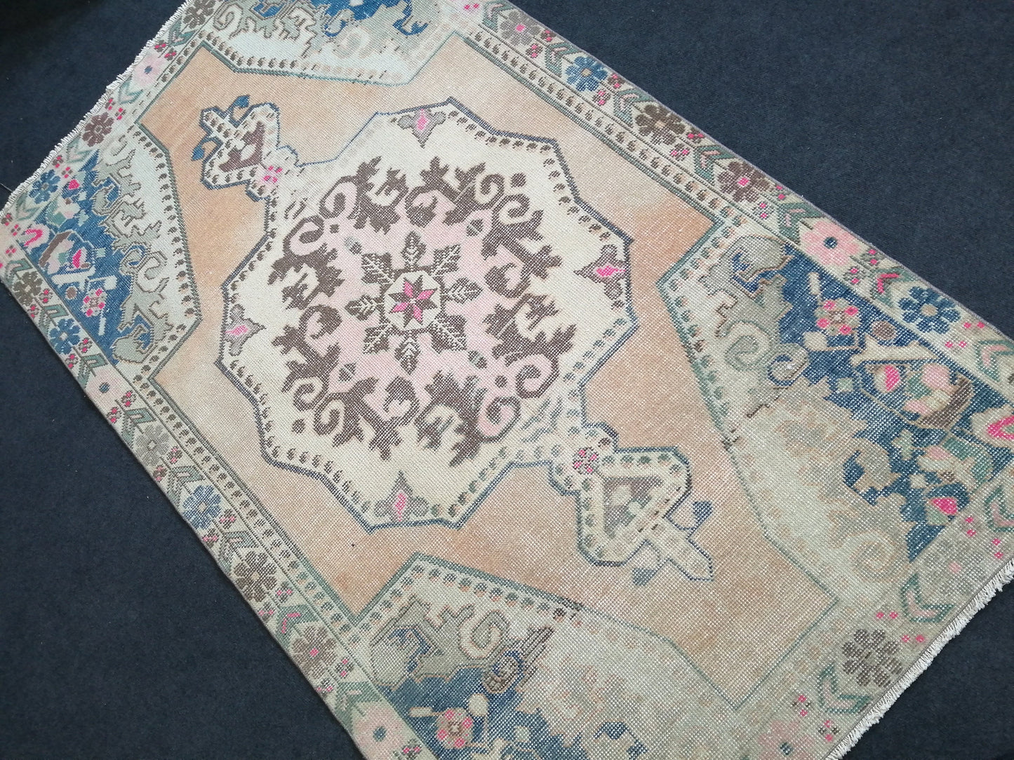 7.2 x 4.2 Turkish Rug, Oushak Rug, Hand Knotted Wool Vintage Rug, Oriental Rugs, Runner Rug, Fun Vintage Rug, Hand Made Rug 4x7 Blue Rug