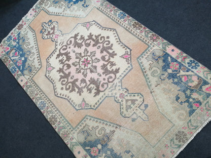 7.2 x 4.2 Turkish Rug, Oushak Rug, Hand Knotted Wool Vintage Rug, Oriental Rugs, Runner Rug, Fun Vintage Rug, Hand Made Rug 4x7 Blue Rug