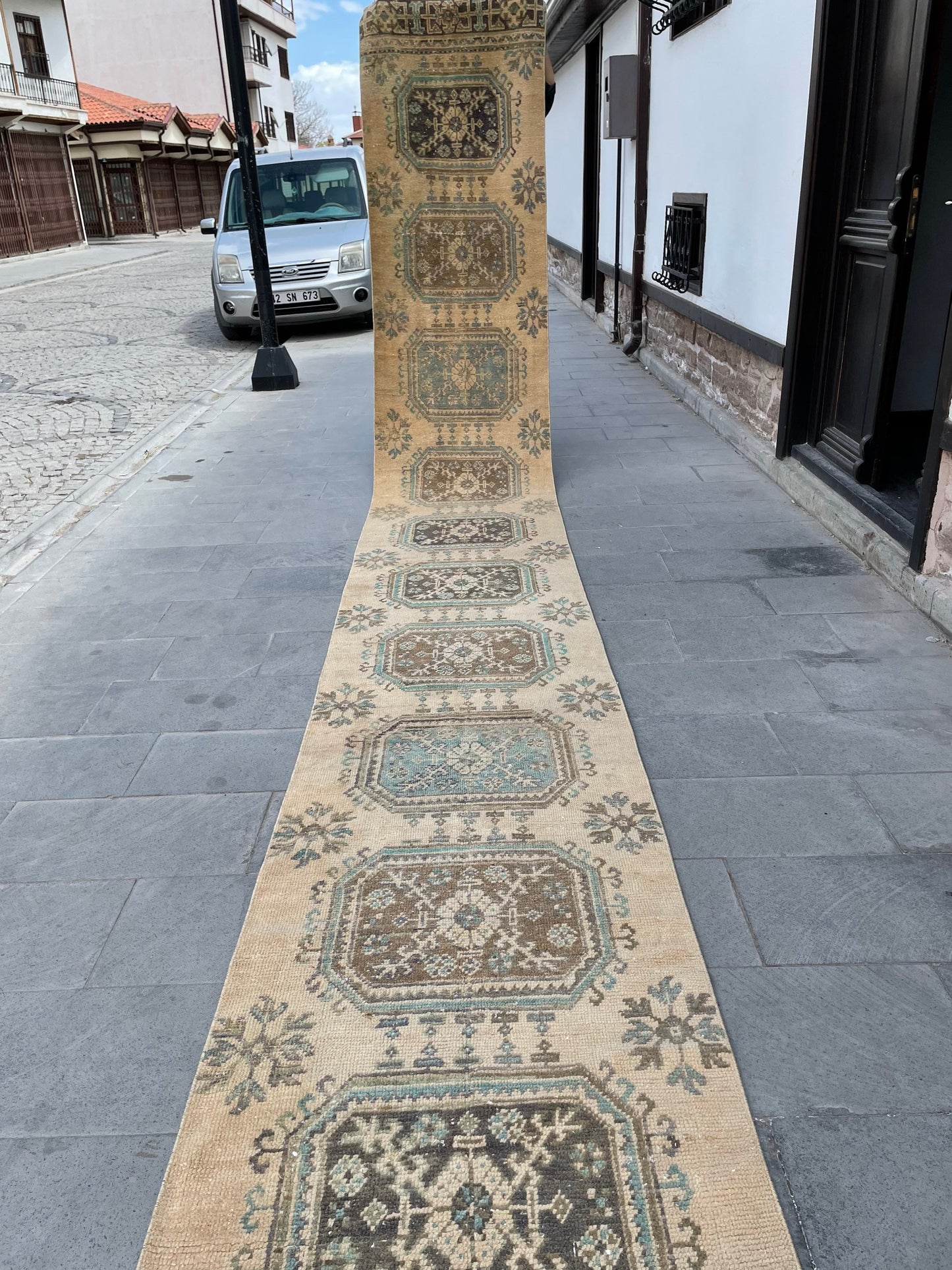 Muted Hand Knotted Extra Long Turkish Runner Very Long Stairs Runner Rug 2.8 x 20.7 Vintage Runner Rug XL Oriental Runner Staircase Runner