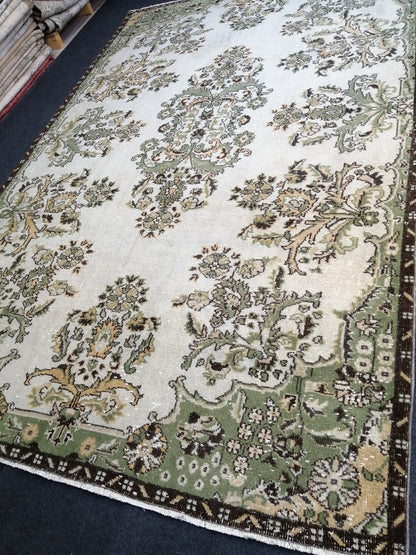 10 x 6.6 Green OUSHAK RUG TURKISH Oushak Rug Vintage Oushak Runner Rug Vintage Runner Rug Wool Oushak Rug Hand Made Rugs Vintage Turkish Rug