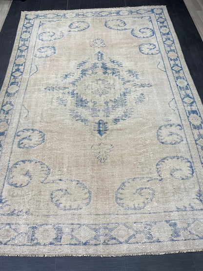 Large MUTED Rug Vintage 7.5 x 11.4 Handmade Rug, Oushak Rug Natural Rustic Rug ORIENTAL Rug Turkish Rug Hand Knotted Neutral Persian rug