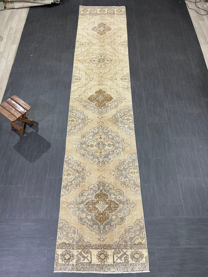 Hand Knotted Runner Rug Turkish Runner 2.7 x 13.5 Rug Vintage Runner Rug Hallway Runner Rug Kitchen Runner Rug Wool Runner Wool Oushak Rug