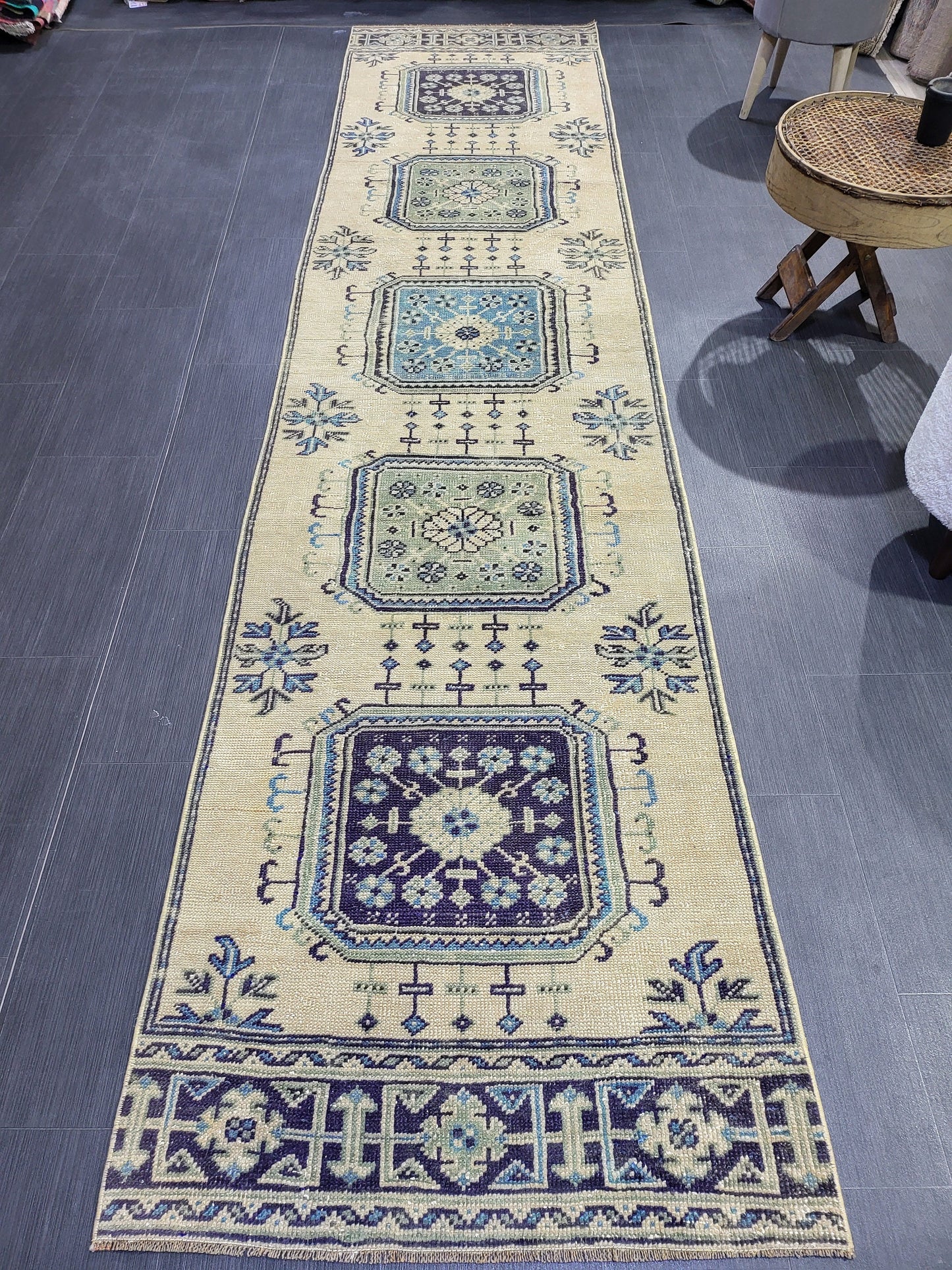 Oushak Runner Rug, Turkish 2.9 x 11.3  Runner Rug, Vintage Runner Rug, Hallway Runner Rug, Kitchen Runner Rug, Handknotted Wool Runner Rug