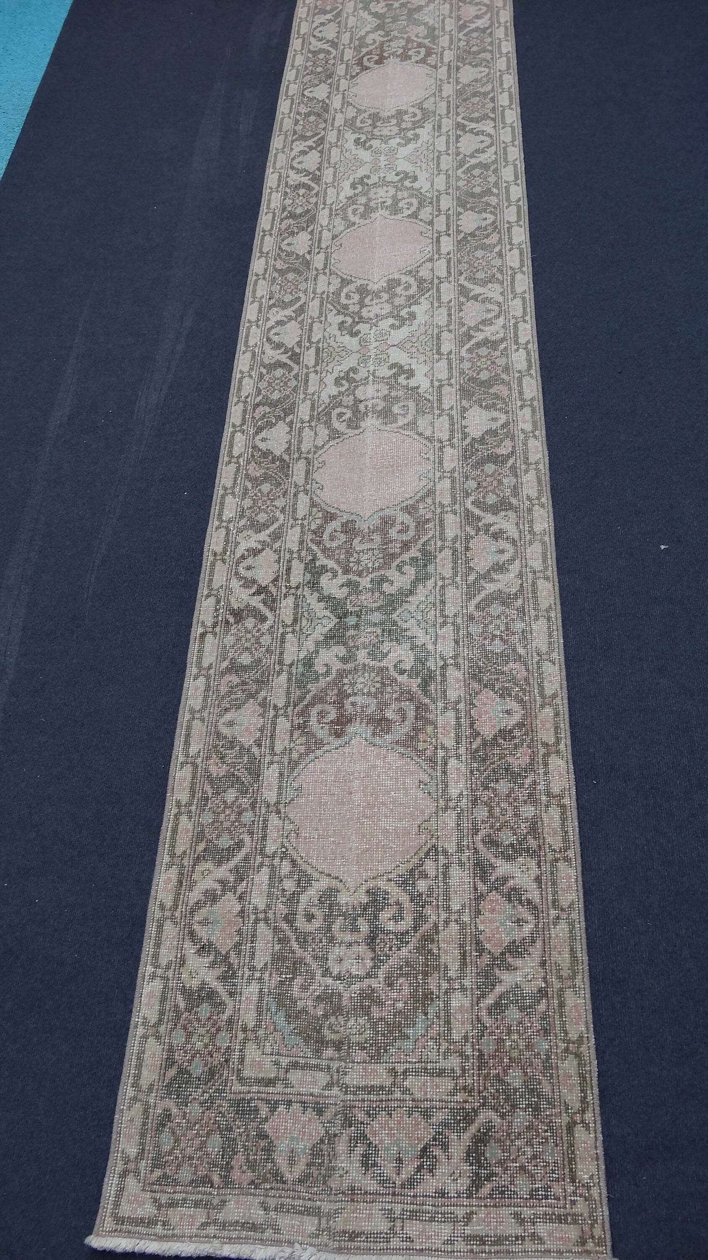 Hallway runner rug,muted vintage rug, turkish runner rug 2'2x13'2 feet