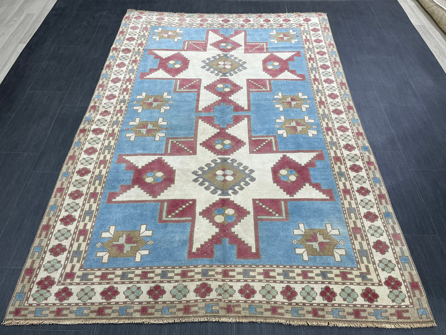 Hand Knotted Rug 5.3 x 7.6 Handmade Rug, Blue Oushak Rug Navy Vintag Rug BLUE Rug Turkish Rug, Farmhouse Rug, Vintage Rug, Wool rug